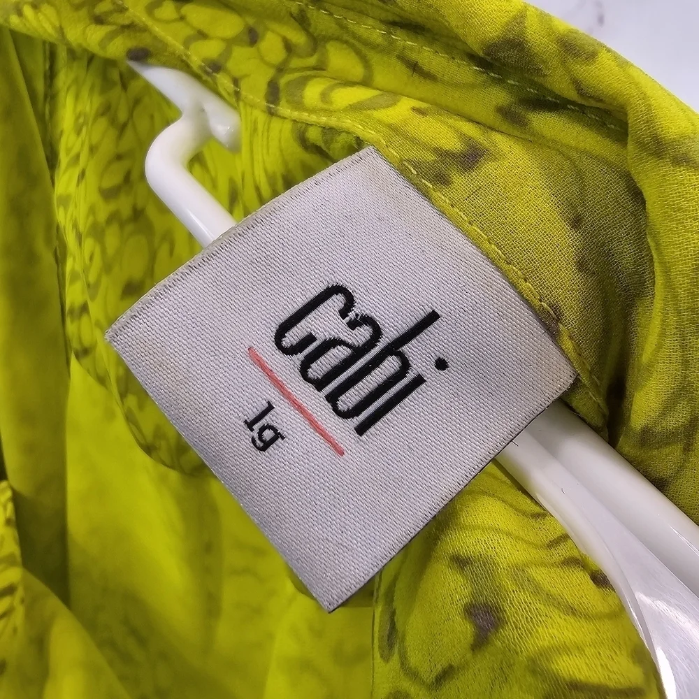 CAbi Shirt Womens Large Chartreuse Yellow Neon Tank Blouse Reign Ruffle 3071